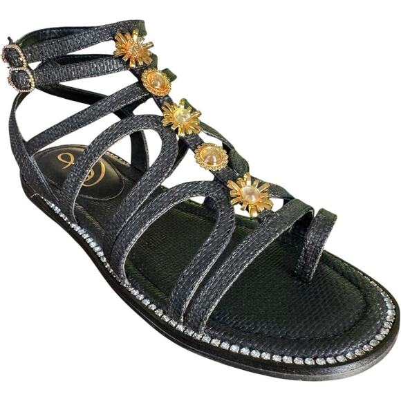 NWT Sam Edelman Tianna Floral Accent Gladiator Sandals Black Woven Women's 8.5 - Picture 5 of 16